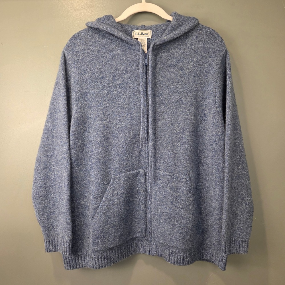 L.L. Bean Women's Wool Blend Full Zip Hooded Sweater Blue Size M